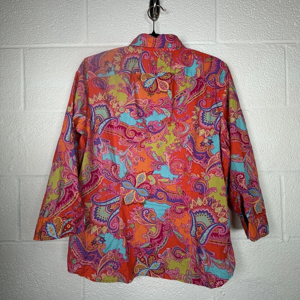 Chaps Paisley Button Up Shirt Women L Bright Color Dopamine Boho Cotton Top - Picture 2 of 7